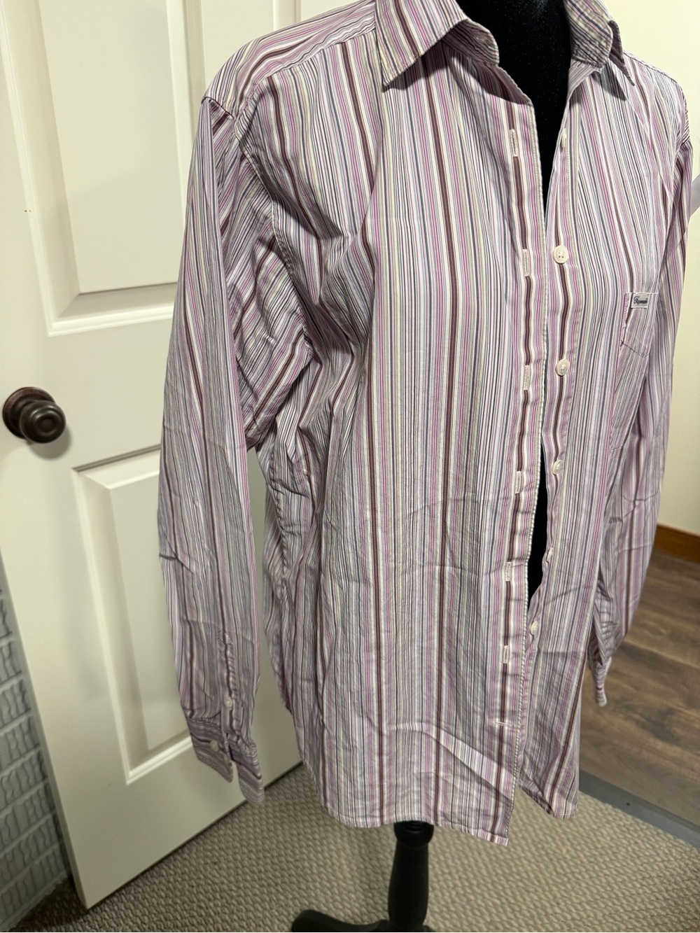 Façonnable Paris Striped Button Front Shirt Size Med 100% Cotton French Designer